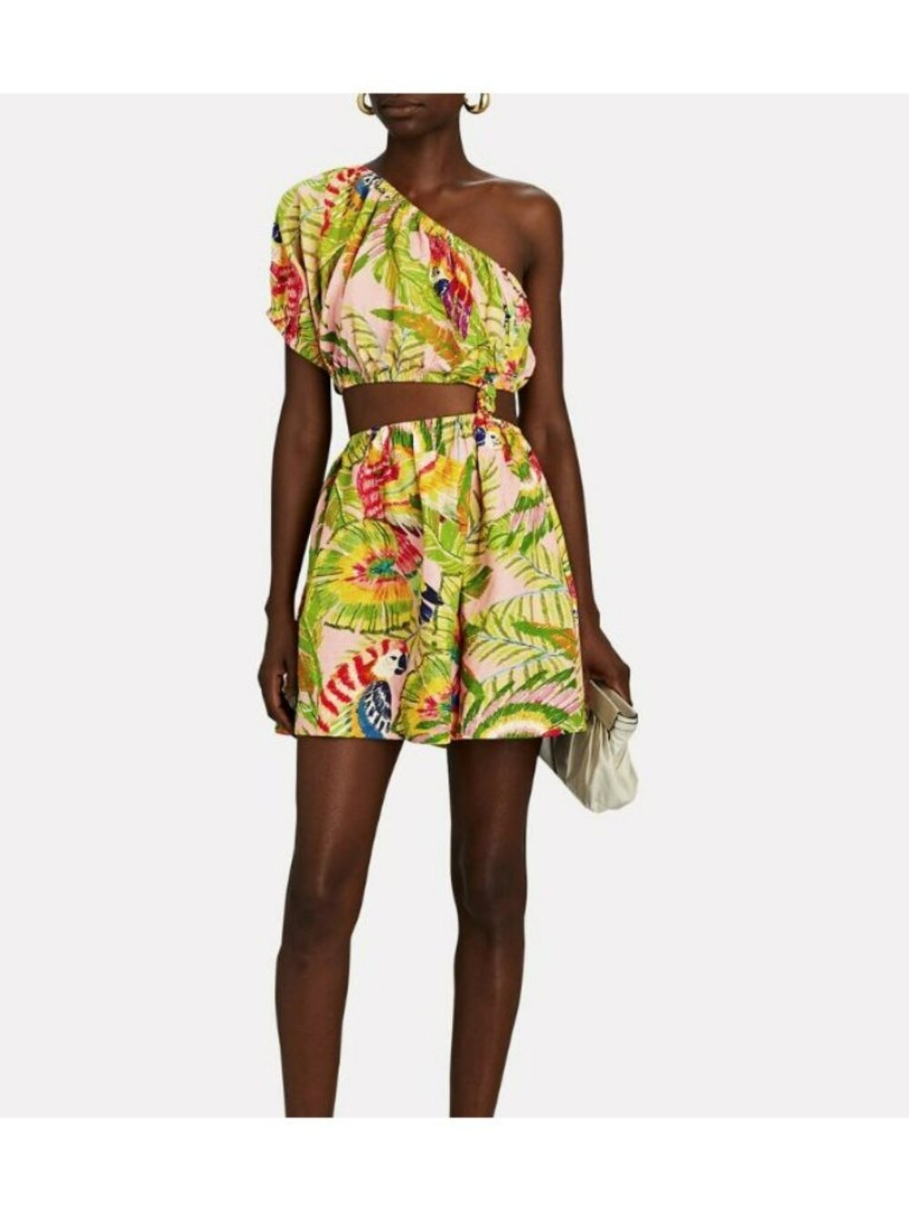 FARM RIO Macaw Leaves One-Shoulder Cut-Out Minidress Size XL NWT‎